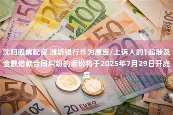 沈阳股票配资 潍坊银行作为原告/上诉人的1起涉及金融借款合同纠纷的诉讼将于2025年7月29日开庭